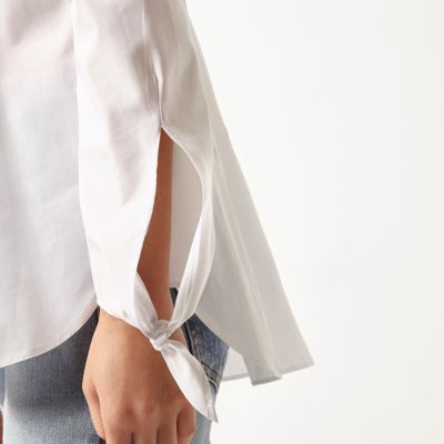 White tie sleeve bardot shirt